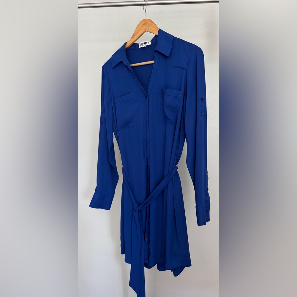 Express: Portofino Shirt Dress in Royal Blue (Size M) - Picture 5 of 6